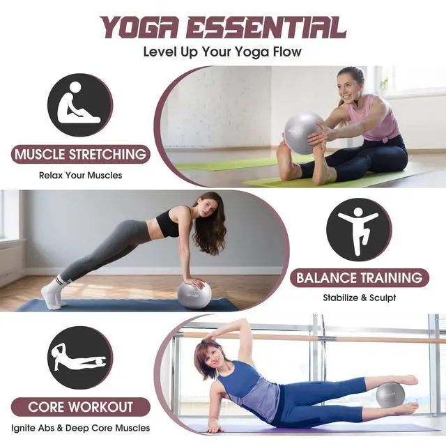 Alt view image 5 of 7 - Small Exercise Ball - 9 Inch Mini Pilates Ball, Anti-Burst Yoga Ball for Stretching & Core Strength Workout, Physical Therapy & Yoga at Home Gym & Office - Grey