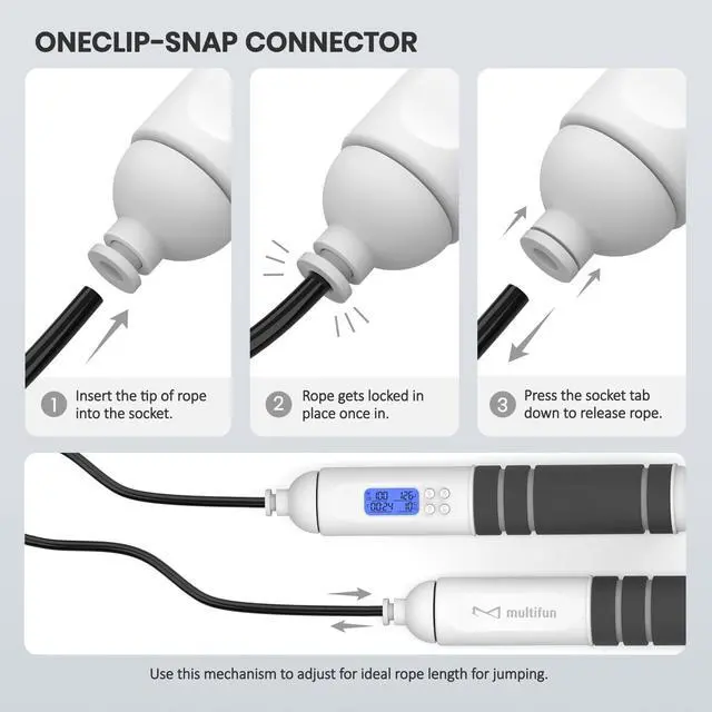 Alt view image 2 of 7 - Digital Jump Rope - Smart Counter & Timer, App-Free Skipping Rope for Fitness, Tangle-Free Adjustable Rope for Men Women Kids, Cardio Workout (Check 2026 OneClip Pro for 3s Rope Swap)