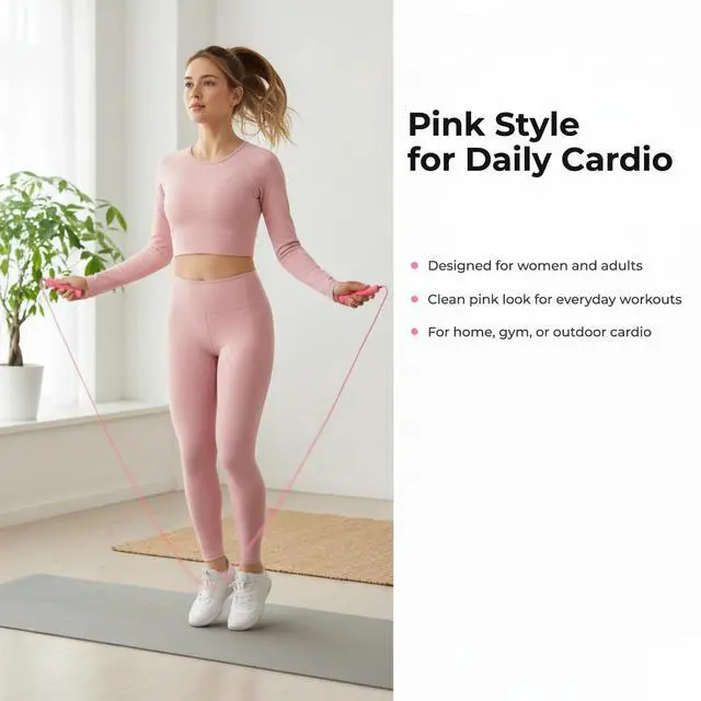 Alt view image 2 of 6 - Jump Rope for Fitness, Adjustable Jump Rope for Men and Women, Exercise Rope for Adults, Cardio Training, Gym and Home Workouts (Pink)