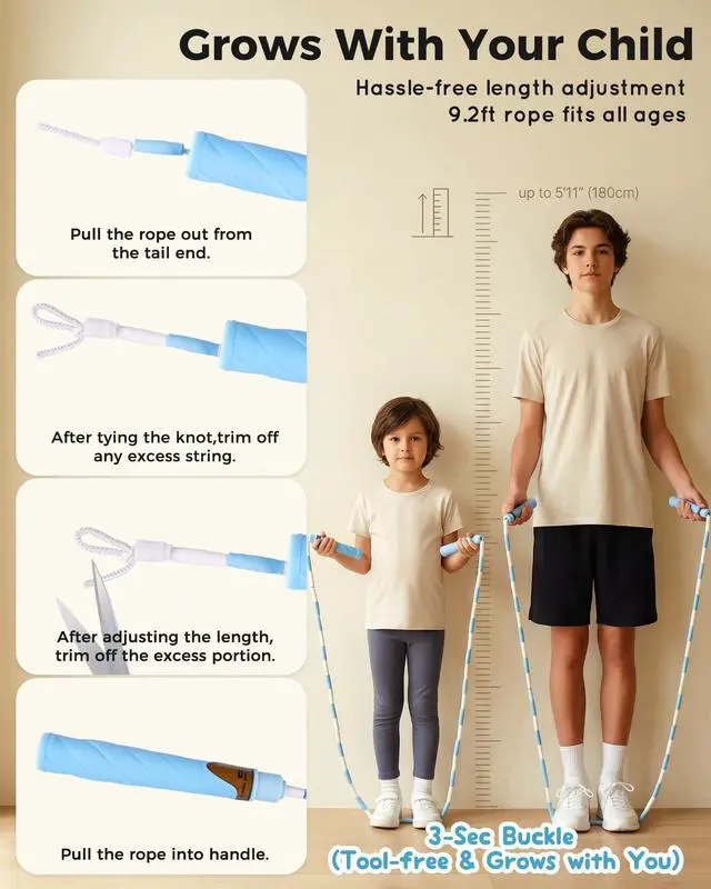 Alt view image 6 of 7 - Ultra-Soft Beaded Jump Rope with Tangle-Free TPU Beads for Kids | Soft TPU beads, thumb-groove grip, rhythmic click sound, waterproof name tag, carry bag, for kids at school and outdoors
