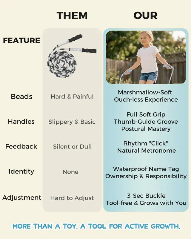 Alt view image 5 of 7 - Ultra-Soft Beaded Jump Rope with Tangle-Free TPU Beads for Kids | Soft TPU beads, thumb-groove grip, rhythmic click sound, waterproof name tag, carry bag, for kids at school and outdoors