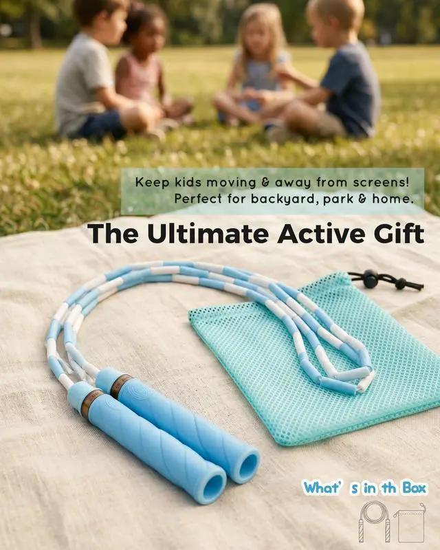 Alt view image 7 of 7 - Ultra-Soft Beaded Jump Rope with Tangle-Free TPU Beads for Kids | Soft TPU beads, thumb-groove grip, rhythmic click sound, waterproof name tag, carry bag, for kids at school and outdoors