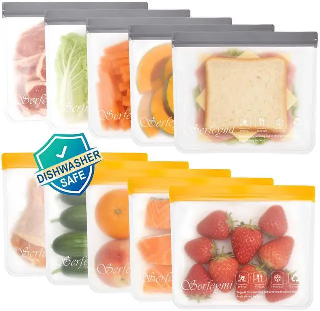 Main image of 10 Pack Reusable Freezer Sandwich Bags Dishwasher Safe, Extra Thick Reusable Plastic Bags BPA Free,Quart Freezer Food Storage Bags for Sandwich Containers, Travel, Food, Meat, Vegetable
