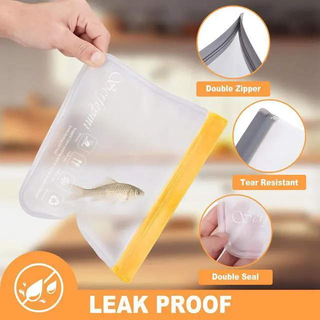 Alt view image 3 of 6 - 10 Pack Reusable Freezer Sandwich Bags Dishwasher Safe, Extra Thick Reusable Plastic Bags BPA Free,Quart Freezer Food Storage Bags for Sandwich Containers, Travel, Food, Meat, Vegetable