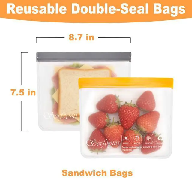 Alt view image 2 of 6 - 10 Pack Reusable Freezer Sandwich Bags Dishwasher Safe, Extra Thick Reusable Plastic Bags BPA Free,Quart Freezer Food Storage Bags for Sandwich Containers, Travel, Food, Meat, Vegetable