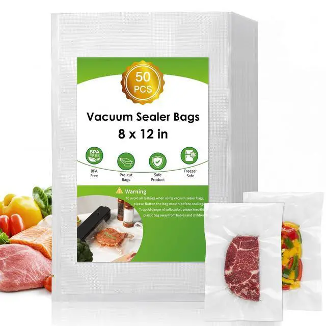 Main image of Vacuum Sealer Bags for Food Storage, 8" x 12" Vacuum Seal Bags, 50 Count | 3Mil Embossed BPA-Free Puncture-Resistant Bags, Universal Fit for Sous Vide, Meal Prep, Freezer Storage & Food Preservation