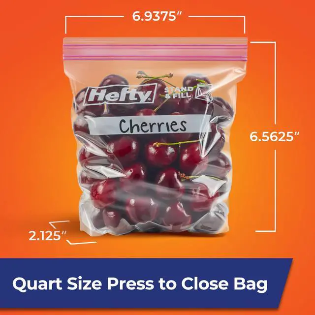 Alt view image 7 of 7 - Press to Close Food Storage Bags, Quart Size, 25ct | Resealable Quart Plastic Bags, Press To Close Seal, Great for Holding Snacks, Sandwiches, Meal Prep, Stand and Fill Bottom