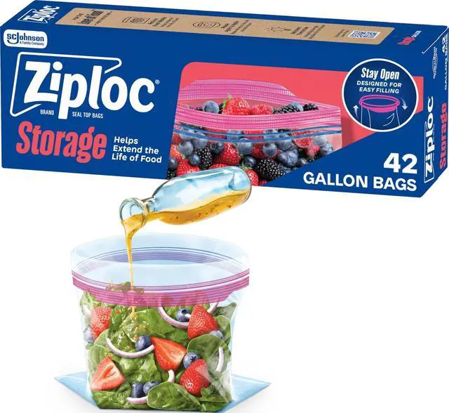 Main image of Gallon Food Storage Bags, Stand-Up Bottom, Easy to Fill, 42 Count