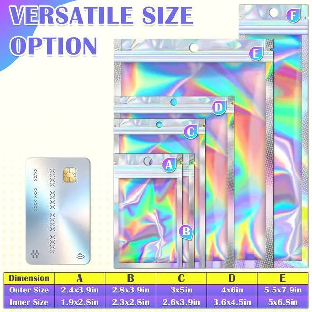Alt view image 6 of 6 - Mylar Bags 100PCS Holographic Goodie Candy Jewelry Bags 2.4x3.9" | Small plastic freshie resealable bags for small business gift bracelet freebie treat keychain smell proof bag clear mini bags