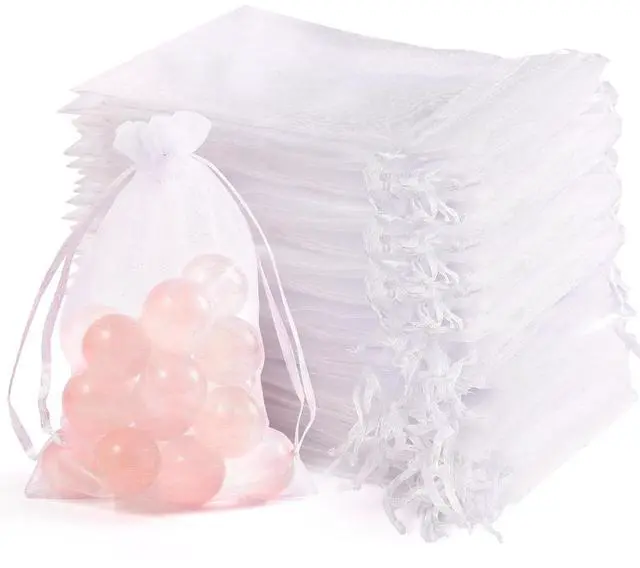 Main image of 100Pcs Organza Bags 4x6 Small Mesh Gift Bags with Drawstring Jewelry Favor | Mini Gifts Pouch Bulk Sheer Satin White Clear Baggies Party Favors Sachet Gauze Wedding Trinket Goodie Candy Soap Bolsitas