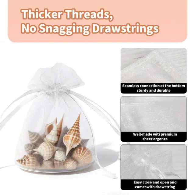 Alt view image 3 of 5 - 100Pcs Organza Bags 4x6 Small Mesh Gift Bags with Drawstring Jewelry Favor | Mini Gifts Pouch Bulk Sheer Satin White Clear Baggies Party Favors Sachet Gauze Wedding Trinket Goodie Candy Soap Bolsitas
