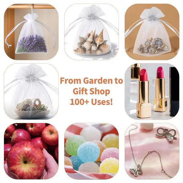Alt view image 4 of 5 - 100Pcs Organza Bags 4x6 Small Mesh Gift Bags with Drawstring Jewelry Favor | Mini Gifts Pouch Bulk Sheer Satin White Clear Baggies Party Favors Sachet Gauze Wedding Trinket Goodie Candy Soap Bolsitas