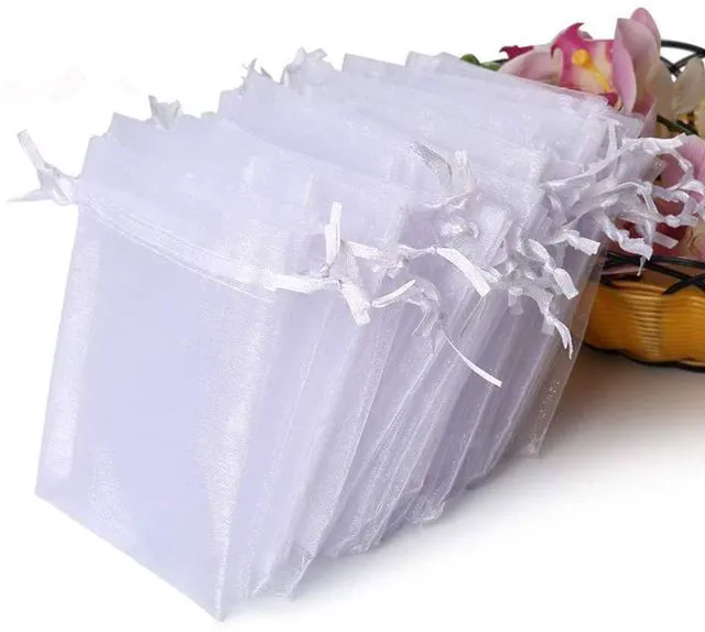 Main image of 100PCS Premium Sheer Organza Bags, White Wedding Favor Bags with Drawstring, 4x4.72 Jewelry Gift Bags for Party, Jewelry, Christmas, Mother's Day, Festival, Bathroom Soaps, Makeup Organza Favor Bags