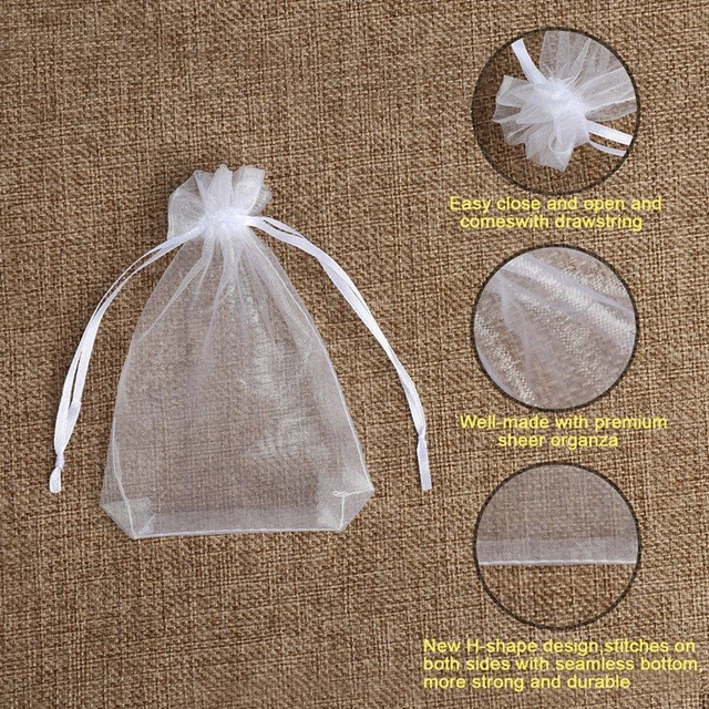 Alt view image 2 of 7 - 100PCS Premium Sheer Organza Bags, White Wedding Favor Bags with Drawstring, 4x4.72 Jewelry Gift Bags for Party, Jewelry, Christmas, Mother's Day, Festival, Bathroom Soaps, Makeup Organza Favor Bags