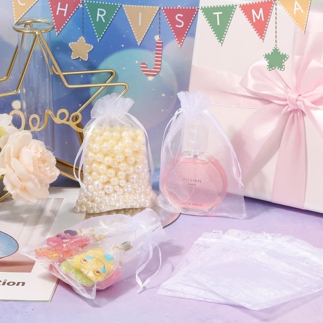 Alt view image 5 of 7 - 100PCS Premium Sheer Organza Bags, White Wedding Favor Bags with Drawstring, 4x4.72 Jewelry Gift Bags for Party, Jewelry, Christmas, Mother's Day, Festival, Bathroom Soaps, Makeup Organza Favor Bags