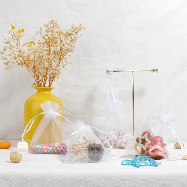 Alt view image 5 of 7 - Organza Bags, White Organza Bags, 50Pcs, Sheer Organzas Bag 3 x 4 inch, Jewelry Gift Bags, Party Favor Bags with Drawstring, Mesh Gift Pouches Mini Candy Pouch for Wedding Christmas Party