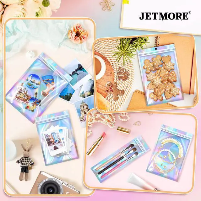 Alt view image 3 of 6 - Holographic Bags, 50 PCS Mylar Bags, 2.4x9in Resealable Treat Bags | Resealable bags for small business hold candy, jewelry and samples, freshie bags support gifts, favors and organized display