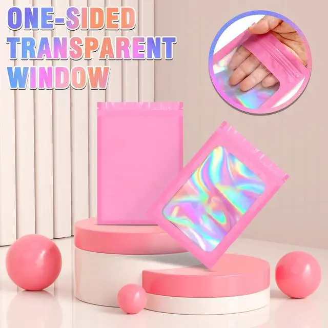 Alt view image 5 of 6 - Holographic Bags 100PCS Mylar Bags, Smell Proof Bag Goodie Baggies | 2.4x3.9in goodie bags clear packaging bags candy gifts bags party favors earring jewelry bags seal tea snack size bags|Black
