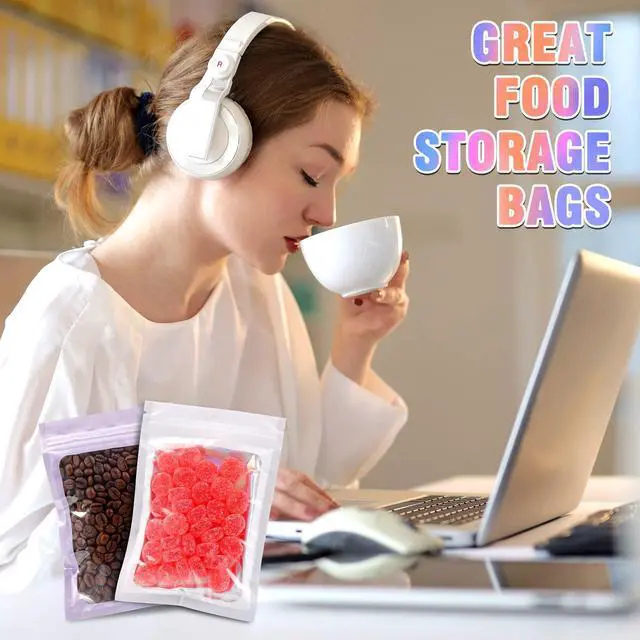 Alt view image 4 of 6 - Holographic Bags 100PCS Mylar Bags, Smell Proof Bag Goodie Baggies | 2.4x3.9in goodie bags clear packaging bags candy gifts bags party favors earring jewelry bags seal tea snack size bags|Black