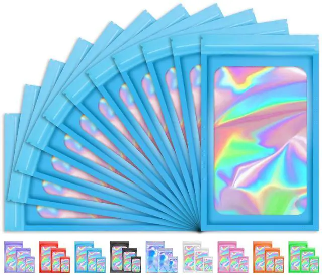 Main image of 100PCS Resealable Holographic Bags, Jewelry Bags|Blue,2.4x3.9in | Small gift bags, mylar bags for jewelry, lip gloss, eyelashes, candy, party favors, samples and little package bags