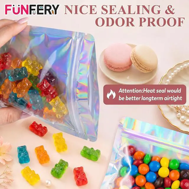 Alt view image 6 of 7 - 100 Pcs Resealable Clear Holographic Bags,Smell Proof,2.4x3.9in | Packaging Baggies,Mylar Food Storage Bag,Zipper Sealing Bag for Coffee Bean,Cookies,Jewelry Sample Small Business,Holographic