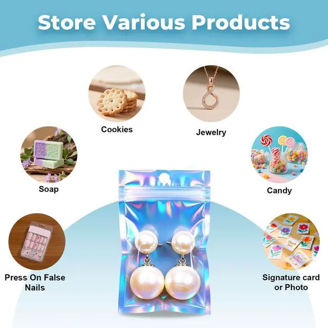 Alt view image 2 of 5 - Holographic Bags, 2x2.5 inch Resealable smell proof bags for Food, Small Business and Party Favor Storage(100 Pack)