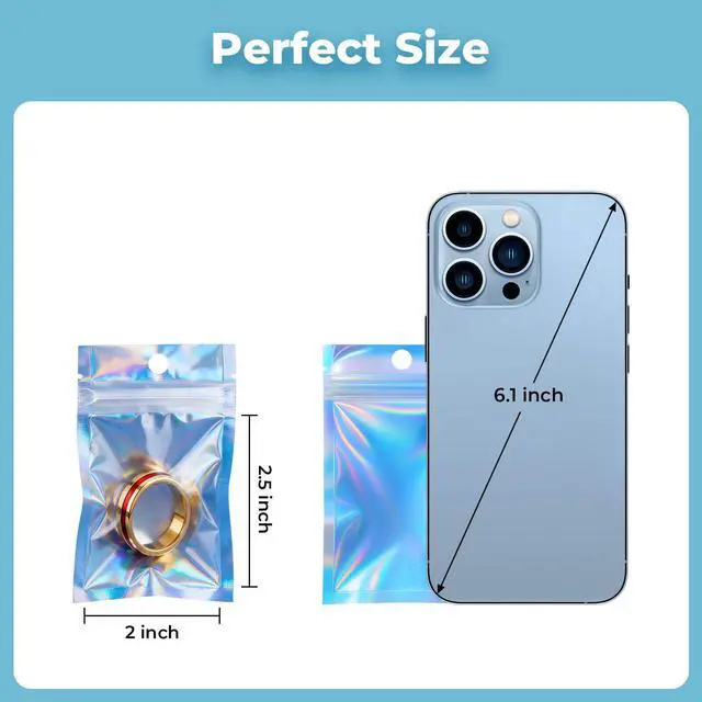 Alt view image 3 of 5 - Holographic Bags, 2x2.5 inch Resealable smell proof bags for Food, Small Business and Party Favor Storage(100 Pack)
