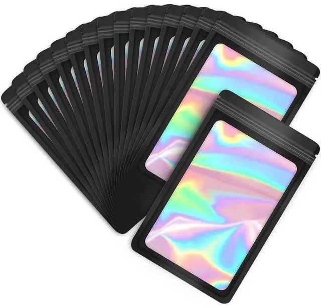 Main image of 100-Pack Mylar Bags Resealable Sealable Holographic Zip Bag Jewelry Candy Sample Product Small Bussiness Packaging Supplies 3×3 InchBlack
