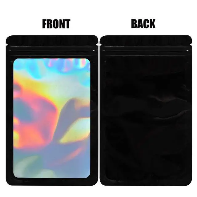 Alt view image 4 of 7 - 100-Pack Mylar Bags Resealable Sealable Holographic Zip Bag Jewelry Candy Sample Product Small Bussiness Packaging Supplies 3×3 InchBlack