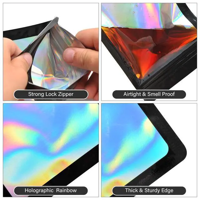 Alt view image 5 of 7 - 100-Pack Mylar Bags Resealable Sealable Holographic Zip Bag Jewelry Candy Sample Product Small Bussiness Packaging Supplies 3×3 InchBlack