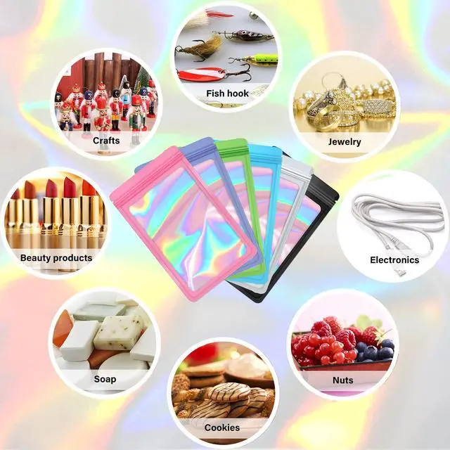 Alt view image 6 of 7 - 100-Pack Mylar Bags Resealable Sealable Holographic Zip Bag Jewelry Candy Sample Product Small Bussiness Packaging Supplies 3×3 InchBlack