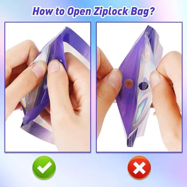 Alt view image 6 of 7 - 100 Pack Gradient Holographic Bags,Mylar Resealable Bag with Zipper,Clear Window Packaging Pouch,Smell Proof Foil Bags for Food Storage,Sample Jewelry Baggies(2.7×3.9in,Purple Pink)