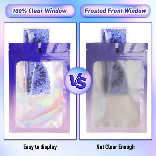 Alt view image 4 of 7 - 100 Pack Gradient Holographic Bags,Mylar Resealable Bag with Zipper,Clear Window Packaging Pouch,Smell Proof Foil Bags for Food Storage,Sample Jewelry Baggies(2.7×3.9in,Purple Pink)
