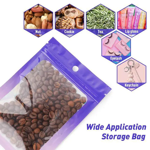 Alt view image 5 of 7 - 100 Pack Gradient Holographic Bags,Mylar Resealable Bag with Zipper,Clear Window Packaging Pouch,Smell Proof Foil Bags for Food Storage,Sample Jewelry Baggies(2.7×3.9in,Purple Pink)