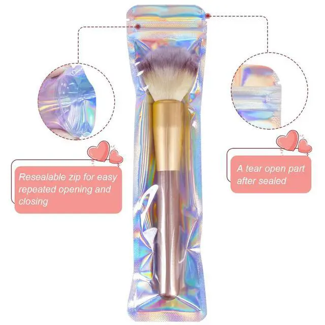 Alt view image 4 of 7 - 100pcs Holographic Bags Packaging 2.4x9 inch, Resealable Foil Zip Pouch Smell Proof Baggies for Eyeliner Pens, Jewelry, Candy, Pretzel Rods