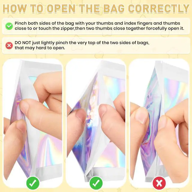 Alt view image 6 of 7 - 100 PCS 10 Mixed Color Mylar Holographic Bags,Smell Proof Resealable Bags,Clear Foil Zipper Bag for Food Storage,Small Packaging Baggies for Samples,Candy,Jewelry,Small Business-3x4.7 in