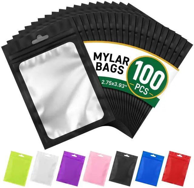 Main image of 100PCS Mylar Bags Resealable Black Small Smell Proof Bags 2.75x3.93 | Sealable Packaging Bags Frosted Clear Window, Plastic Foil Zip Pouch Bags for Small Business Candy Treat Jewelry Food Storage