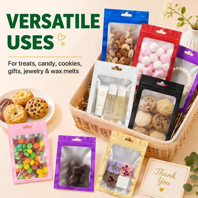 Alt view image 5 of 7 - 100PCS Mylar Bags Resealable Black Small Smell Proof Bags 2.75x3.93 | Sealable Packaging Bags Frosted Clear Window, Plastic Foil Zip Pouch Bags for Small Business Candy Treat Jewelry Food Storage