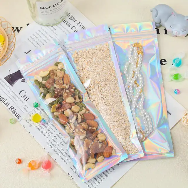 Alt view image 5 of 6 - 100 Pack Holographic Mylar Bags with Window, 3x9in Resealable Pouches | for Lip Gloss, Jewelry, Lash Candy, Small Business Packaging Supplies, Rainbow Finish, Secure Closure, Favors