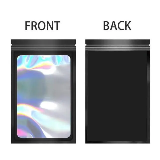 Alt view image 3 of 6 - 100 Pack Mylar Holographic Packaging Bags Resealable Candy Bags with Clear Window Foil Pouch Bag for Lipgloss, Jewelry, Sample Bag for Small Business (Black, 3.1x5.1 Inch)
