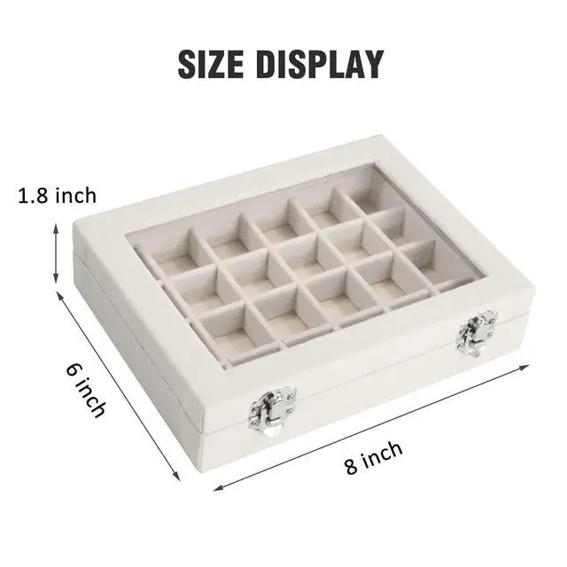 Alt view image 2 of 6 - Velvet Jewelry Box 24 Grid Jewelry Ring Display Organizer Box Tray | Holder Earrings Storage Case for Girls Wife Mom Women (Beige)