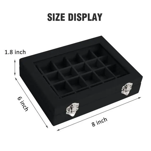Alt view image 2 of 6 - Velvet Jewelry Box 24 Grid Jewelry Ring Display Organiser Box Tray Holder Earrings Storage Case for Girls Wife Mom Women (Black)