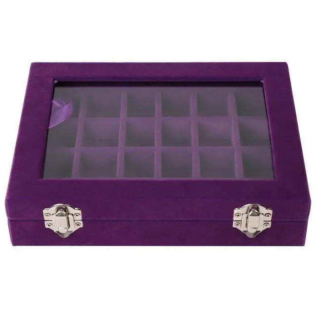 Alt view image 7 of 7 - Velvet Jewelry Box 24 Grid Jewelry Earrings Display Organiser Box Ring Tray Holder Earrings Storage Case for Girls Women Wife Mom (Purple)