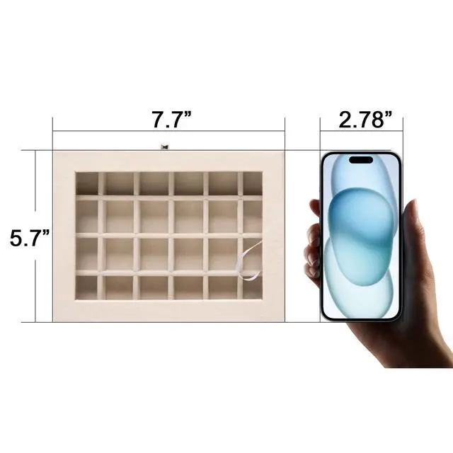 Alt view image 4 of 7 - 24 Grid Earring Organizer,Small Velvet Jewelry Tray with Lid | Portable Jewelry Box for Rings Stud,Velvet Lining for Protecting Jewelry,Adjustable Dividers,Glass Lid for Clear Review