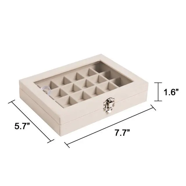 Alt view image 3 of 7 - 24 Grid Earring Organizer,Small Velvet Jewelry Tray with Lid | Portable Jewelry Box for Rings Stud,Velvet Lining for Protecting Jewelry,Adjustable Dividers,Glass Lid for Clear Review