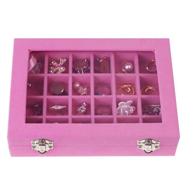 Alt view image 5 of 7 - Velvet Jewelry Box 24 Grid Jewelry Earrings Display Organiser Box Ring Tray Holder Earrings Storage Case for Girls Wife Mom Women (Light Pink)