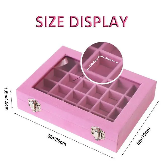 Alt view image 2 of 7 - Velvet Jewelry Box 24 Grid Jewelry Earrings Display Organiser Box Ring Tray Holder Earrings Storage Case for Girls Wife Mom Women (Light Pink)