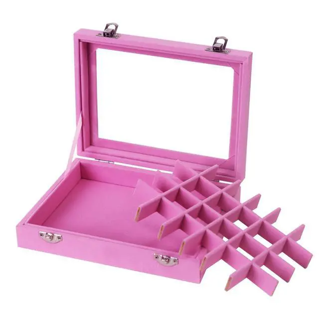 Alt view image 6 of 7 - Velvet Jewelry Box 24 Grid Jewelry Earrings Display Organiser Box Ring Tray Holder Earrings Storage Case for Girls Wife Mom Women (Light Pink)