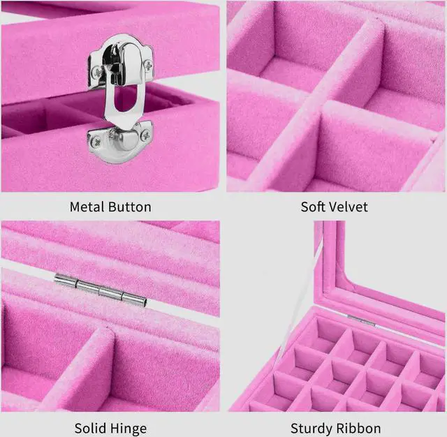 Alt view image 4 of 7 - Velvet Jewelry Box 24 Grid Jewelry Earrings Display Organiser Box Ring Tray Holder Earrings Storage Case for Girls Wife Mom Women (Light Pink)