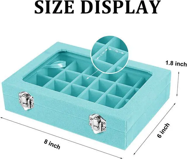 Alt view image 2 of 7 - Velvet Jewelry Box 24 Grid Jewelry Earrings Display Organiser Box Ring Tray Holder Earrings Storage Case for Girls Women Wife Mom (Light blue)